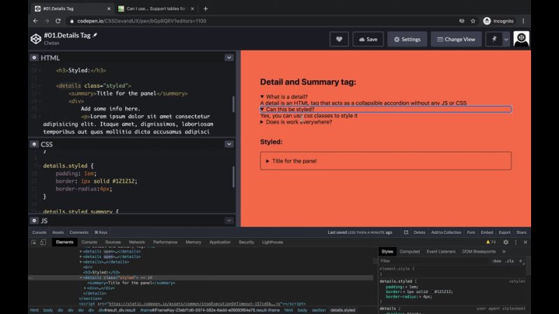 video detail and summary tag in html with css styling and transitions sex
