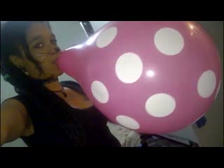 video cute cat girl blows and pops pink polka dotted balloon meow sex